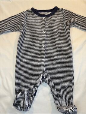 Juniors - Striped Navy and White Velour Baby Footed Pajamas